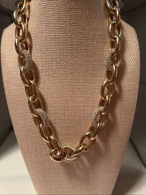Coldwater creek chunky chic necklace rhinestones polished cable chain bold